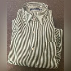 Polo by Ralph Lauren Button Down Long Sleeve Green and White Stripe - L
